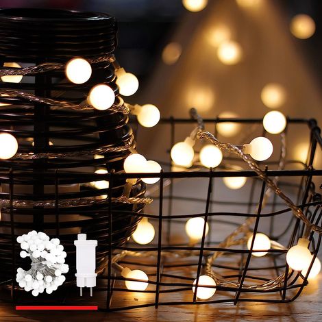 Lichterkette, Kugelform, warmweiß, 100 LEDs (10 m), 5 m Netzkabel, Dekoration, 31-V-Niederspannungstransformator (1/5)