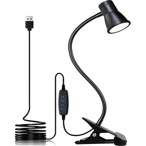 Lampe à pince, lampe de chevet avec pince pour le soin des yeux – lampe de lecture avec col de cygne flexible à 360°, 3 modes, 10 niveaux de luminosité, lampe USB, lampe de chevet pour la maison