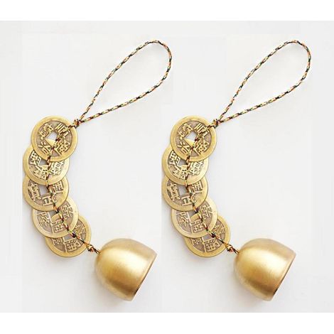 Carillon Feng Shui avec 5 pièces, cuivre, cloche porte-bonheur pour la richesse et la santé
