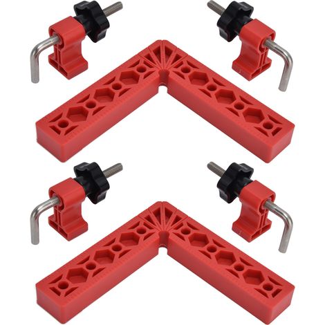 jeux d'équerres de positionnement à 90° en L, gabarit d'angle réglable pour l'assemblage de pièces de bois (rouge) (1/5)