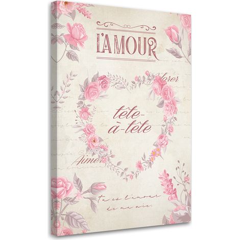 Tableau sur toile Fleurs en forme de coeur Shabby Chic 60x90 (1/5)