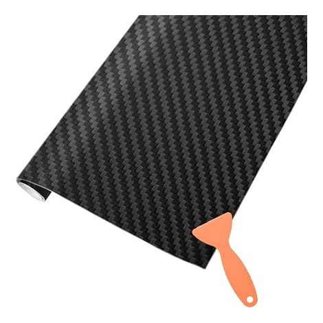 Carbon Fibre Car Sticker with Plastic Scrapers, 1505 x 300 mm Adhesive Covering Stickers Vinyl Film for Cars, and Motorcycle, Indoor/Outdoor, 3D Textured, Matte Black (1/5)