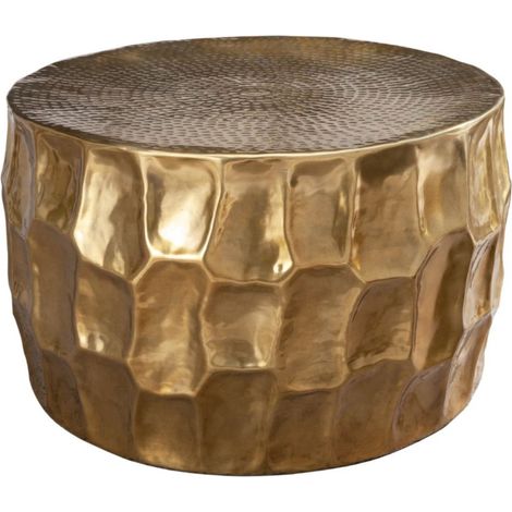 Couchtisch TRIANE golden 70 cm – Gehämmertes Aluminium mit geometrischem Reliefdesign