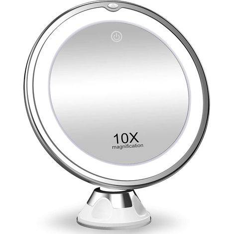Miroir de maquillage grossissant x10 avec éclairage, 3 couleurs d'éclairage, interrupteur intelligent, rotation à 360°, ventouse puissante (1/5)