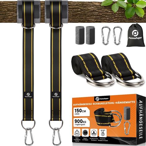 Kit de Suspension Double pour hamac et balançoire, Supporte jusqu'à 400 kg et Convient aux hamacs, balançoires, chaises suspendues et Anneaux de Gymnastique (Orange, 150cm)