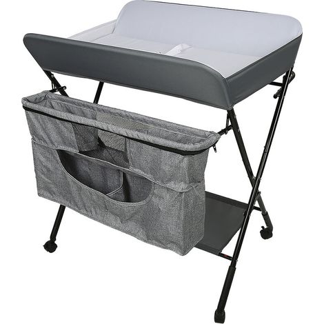 Table à Langer Pliante - Hauteur Réglable Jusqu'à 103 cm - Pour Bébés Jusqu'à 11 kg - Avec Espace de Rangement et Panier - Gris