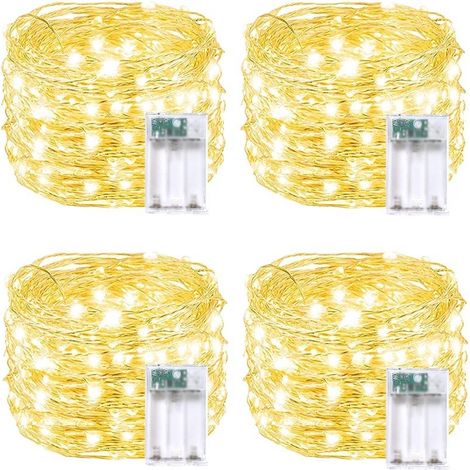 Lot de 4 guirlandes lumineuses LED (5 m) – 50 LED – Guirlande d'extérieur – Mini guirlandes lumineuses – Fonctionne sur piles – Étanche – Décoration intérieure (fête/Noël) – Blanc chaud (1/5)