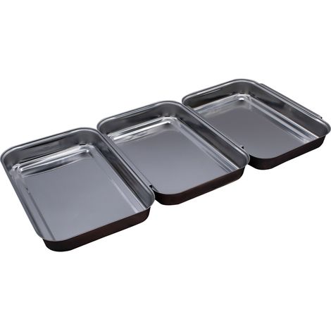 Panier-Set aus Edelstahl zum Einhängen - 3er Set  - Metall Schale Panierstraße rechteckige Servierschale