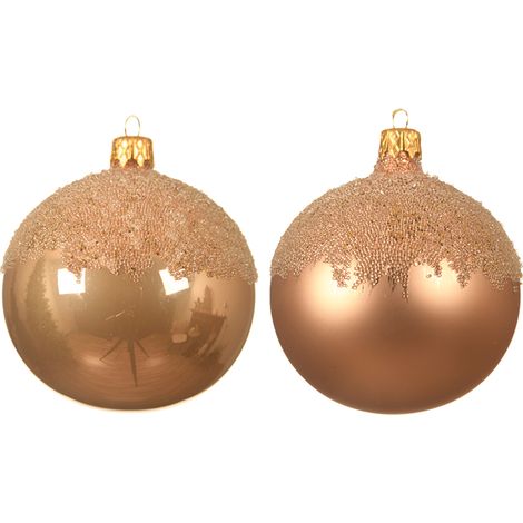 Pallina di natale colore oro rosa assortite con top ricoperto di glitter Ø8 cm