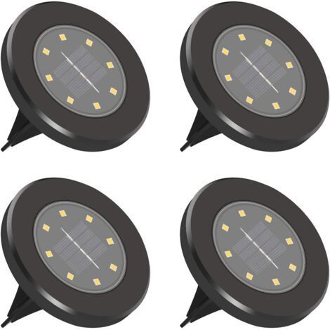 QORVA Solar-Außenleuchten, 8 LEDs, 4er-Pack, IP65 wasserdicht, dekorative Rasenleuchte, Solar-Strahler mit Bewegungsmelder für Garten, Hof, Außenbereich, Einfahrt, Haus, rund (1/5)