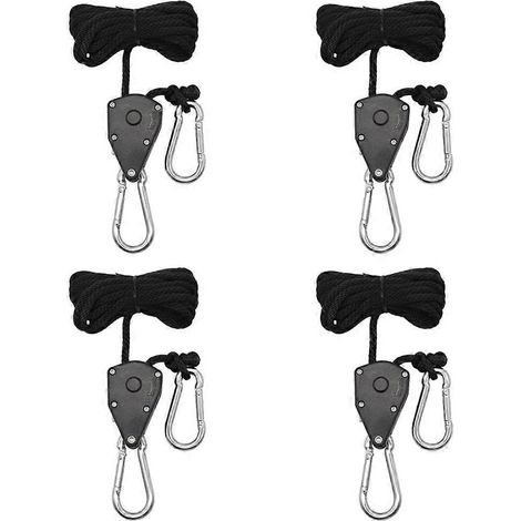 Lot de 4 supports de lampe horticole robustes et réglables en corde de 3 mm (1/8 pouce), avec cliquet et intérieur en métal renforcé. (1/4)