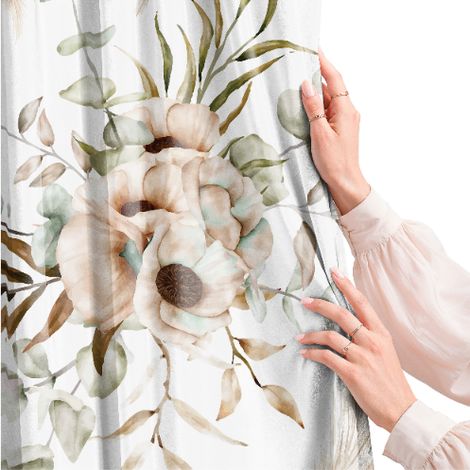 Rideau pour salon, cuisine, chambre, à galon, 140 x 160 cm, motif floral bohème (1/5)