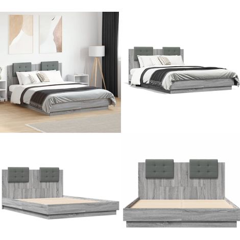 Cama con cabecero madera de ingeniería gris Sonoma 120x190 cm - Madera de ingeniería - Cama gris Sonoma