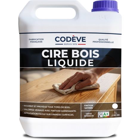 Codève Bois – Cire bois liquide 5 L – Entretien bois exotique teck, ipé, iroko, sipo, padouk – Rendement 16 à 17 m²/l – Application facile (1/4)