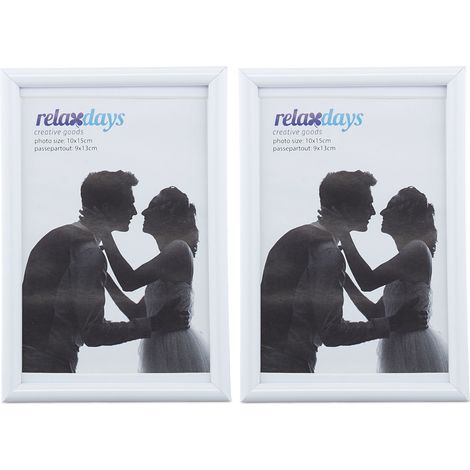 Relaxdays Bilderrahmen 2er Set, 10x15 cm, Passepartout 9x13 cm, Glasscheibe, Fotorahmen zum Stellen & Hinhängen, weiß (1/5)
