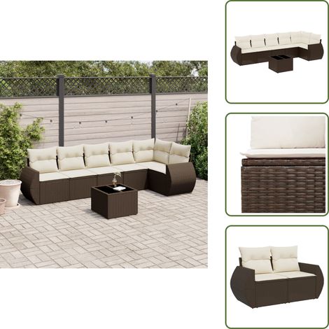 7-tlg. Garten-Sofagarnitur mit Kissen Braun Poly Rattan - Garten Sofagarnitur - Garten Sofagarnituren - Outdoor Sofagarnitur - Sofagarnitur Terrasse