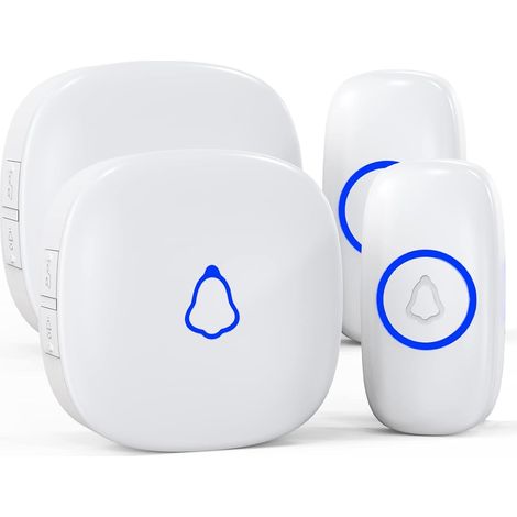 Sonnette Sans Fil Exterieur Etanche, Doorbell Avec 2 Récepteurs + 2 Émetteur À Pile, 58 Mélodies Carillon, 5 Niveaux Volume 120 dB, LED, 300m Longue Portée Sonette Pour Maison,Appartement,Blanc (1/5)
