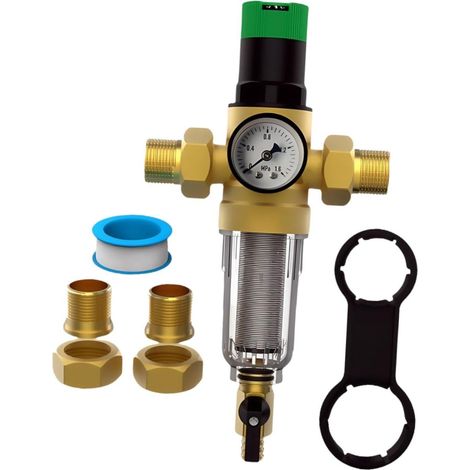 Regulador de presión de agua y manómetro, válvula reguladora de presión de agua ajustable y reforzada con filtro para plantas de jardín, 6 puntos 1 a 2 (1/5)