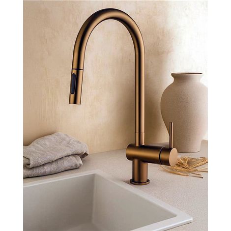 Rubinetto cucina bocca estraibile in ottone oro rosa PVD Novara (1/3)