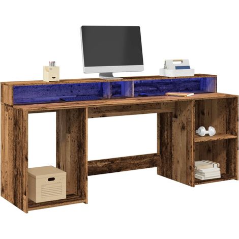 LED-Schreibtisch Altholz-Optik 200x55x91 cm Holzwerkstoff