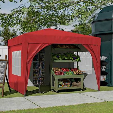 BIRCHTREE Pop Up Gazebo 3X3M with 4 Sides Garden Awning Canopy Party Tent Marquee Outdoor Red (1/5)