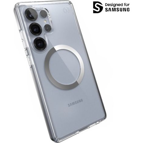 Speck Presidio Perfect-Clear Magnet - Custodia MagSafe Ultra per Samsung Galaxy S25 (Trasparente / Finitura cromata / Argento sereno) (1/5)