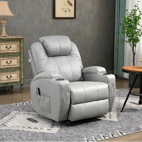 Sillón masajeador de 8 puntos, 5 modos, reclinable, polipiel gris claro HAVRYA (1/4)