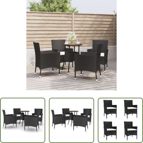 Chaise de jardin - Ensemble de bistro de jardin 5 pcs coussins noir poly rotin (1/5)