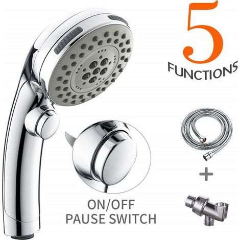 Pommeau de Douche Chromé , avec Bouton Stop Douchette à Main 5 Jets (1/5)
