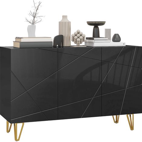 Modern Luxe High Gloss Sideboard, with Hairpin Legs - Black