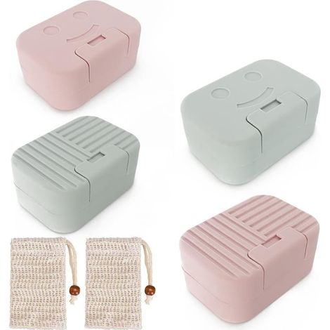 4Pcs Travel Plastic Soap Dish + 2Pcs Soap Bags, Soap Holder, Easy Clean Soap Dish for Bathroom, Shower and Kitchen