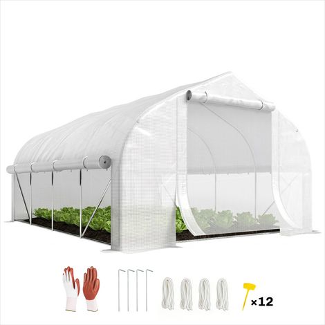 Serre de jardin tunnel 12 m² avec porte et 8 fenêtres acier Blanc (1/5)