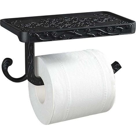 Vintage Black Toilet Paper Holder Wall Mounted with Shelf and Hook Hygienic Roll Holder for Bathroom WC (1/5)
