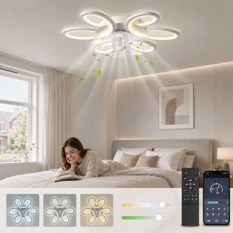 HEMVOR ventilateur de plafond avec lumière LED dimmable Ø 65 cm, 6 vitesses réversibles, télécommande et application, blanc