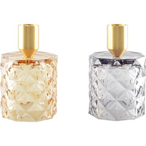 Lot de 2 Bougeoirs Ronds en Verre Jaune et Violet pour Décoration Table - 6,5 x 6,5 x 11 cm - PANGIVO (1/4)