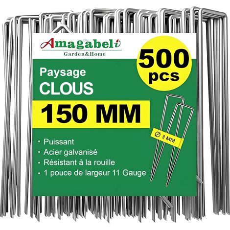 500 - Piquet De Fixation - Agrafe Toile - Forme U Galvanisée Pour Paillage Et Bâche - Acier Résistant Extérieur - Argent - 15x2cm (1/5)