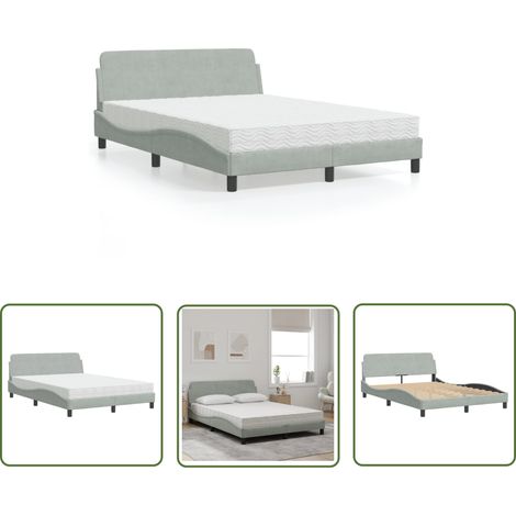 The Living Store Bett mit Matratze Hellgrau 140x190 cm Samt - Samtsofa - Doppelbett - Boxspringbetten - Schlafzimmermöbel - Bettgestell (1/5)
