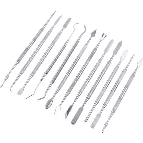 12 pièces kit outils double face en acier inoxydable pour sculpture sur cire, décoration, bijoux et laboratoire dentaire (1/5)