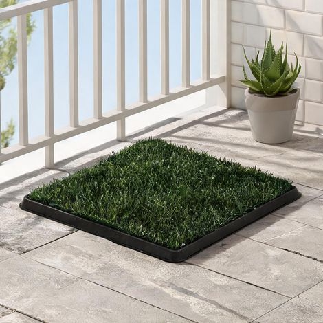 Tapis d'herbe pour chien lavable avec bac et grille 63 x 50,5 cm (1/5)