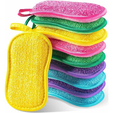 10 spugne in microfibra riutilizzabili, lavabili e a doppia faccia per cucina, piatti, piani cottura e padelle ideali per cucina e bagno.