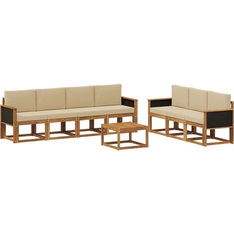 Outdoor Sofa Set 7 pcs Natural Solid Acacia Wood and Polyester vidaXL