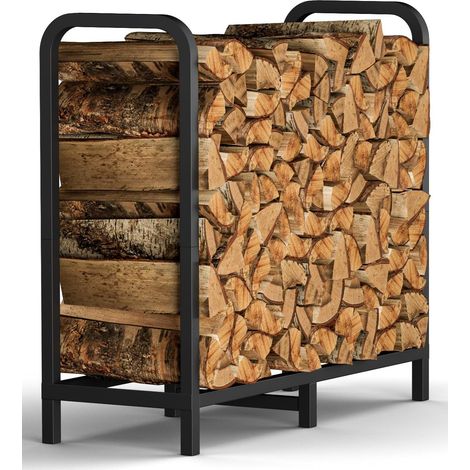 Étagère à bois de chauffage, 85 cm, réglable en hauteur et stable, pour cheminée, intérieur et extérieur, support en métal, étagère pour bois de cheminée, noire (1/5)