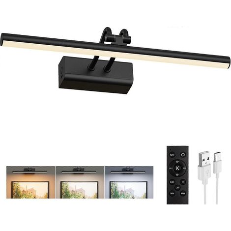 Lampe murale sans fil à piles 35 cm 4000 mAh, télécommande incluse, chargement magnétique, pour peinture, photo et exposition d'œuvres d'art, noir (1/5)