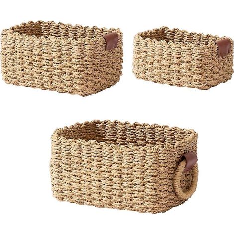 Set aus 3 geflochtenen Aufbewahrungskörben, Papierseilkörbe mit Griffen, kleine geflochtene Aufbewahrungskörbe, dekorierte Geschenkkörbe (1/5)