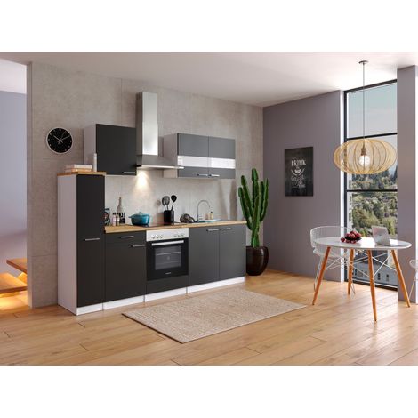 Cuisine Kitchenette Bloc cuisine intégrée Blanc Noir Malia 240 cm Respekta (1/4)