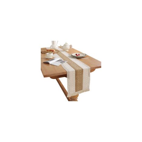 Chemin de table avec franges – Marron café – Dimensions 30 × 180 cm – Style français léger luxe (1/5)