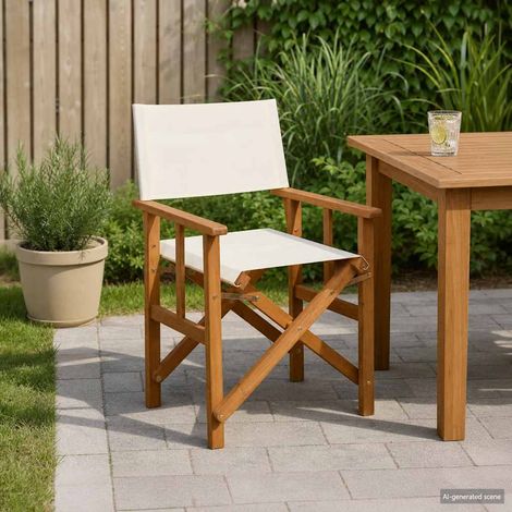 Chaise de metteur en scène pliable en bois massif d'acacia marron et crème 55 x 56 x 88 cm - PANGIVO (1/5)