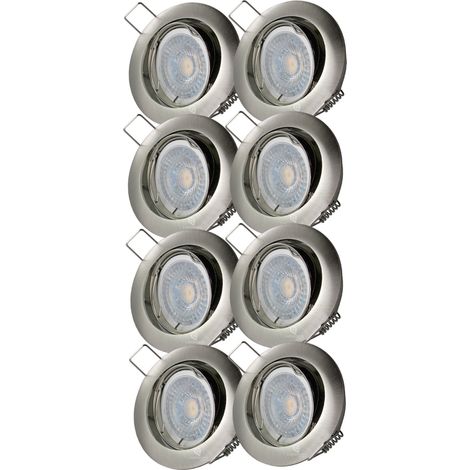 Lot de 8 Spot led orientable alu brossé 230v 7w 38° blanc chaud (1/6)