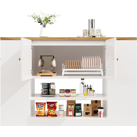 ELVMI Isola da Cucina con 2 Ante, Cassetti, Ripiani Regolabili e Piano Pieghevole, in MDF e Metallo, Bianco (1/5)