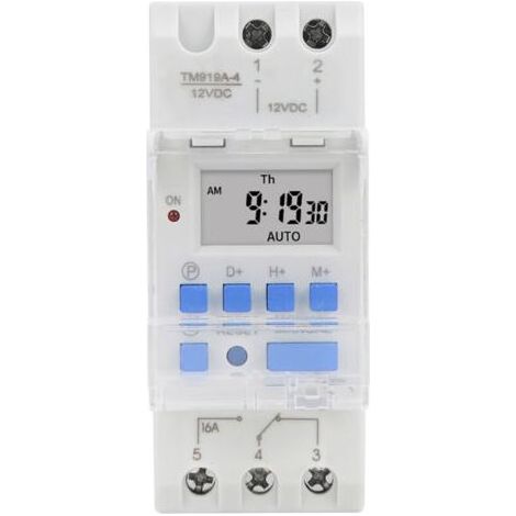 Interrupteur Temporisé - 12 V DC - 16 A - Écran LCD - Compte à Rebours - Montage Rail DIN 35 mm - 16 Programmes/Jour - 1 Pièce (1/4)